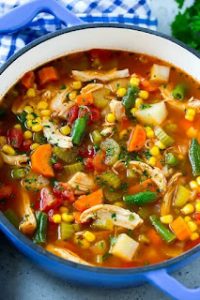 Hearty chicken and vegetable soup—packed with flavor and comfort, using the last of your roast chicken.
